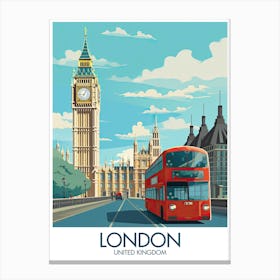 London Travel Print Red Bus United Kingdom Gift Canvas Print