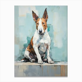 Bull Terrier Dog, Painting In Light Teal And Brown 2 Canvas Print
