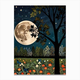 William Morris Style Moonlight In The Field Canvas Print