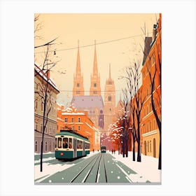 Vintage Winter Travel Illustration Vienna Austria 4 Canvas Print