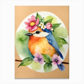 Bird With Flower crown Canvas Print