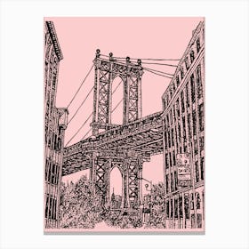 Manhattan Bridge, Dumbo, Brooklyn, New York, Pink Illustration Canvas Print