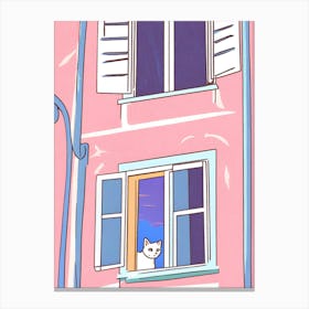 Cat In A Window anime style Canvas Print