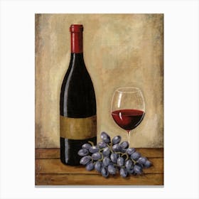 Red wine bottle and grapes wall art poster Canvas Print