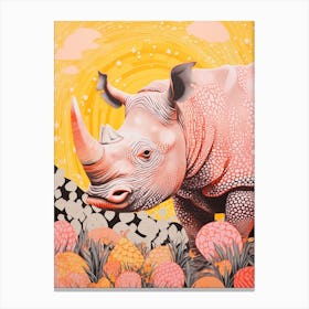 Rhino Sunset & Plants Canvas Print