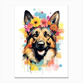 German Shepherd Portrait With A Flower Crown, Matisse Painting Style 2 Canvas Print