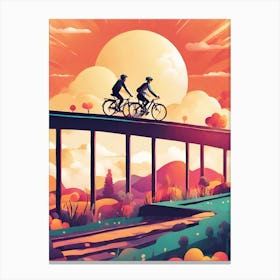 Two Cyclists On A Bridge 1 Canvas Print