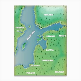 Baltic Sea travel map Canvas Print