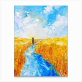 Man Walking In The Wheat Field Canvas Print