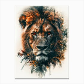 Double Exposure Realistic Lion With Jungle 28 Canvas Print