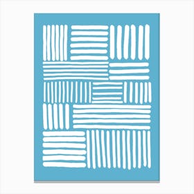 Free Hand White Stripes On A Blue Background Canvas Print