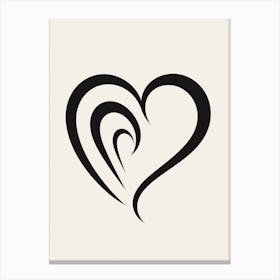 Black & White Swirly Line Heart 2 Canvas Print