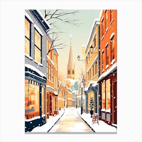 Vintage Winter Travel Illustration Oxford United Kingdom 4 Canvas Print