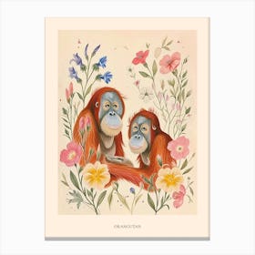 Folksy Floral Animal Drawing Orangutan 3 Poster Canvas Print