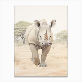 Rhino Walking Through The Savannah Landscape Canvas Print