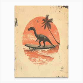 Vintage Corythosaurus Dinosaur On A Surf Board 1 Canvas Print