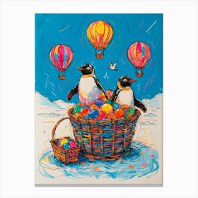 Penguins In Basket Canvas Print