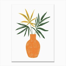 Orange Vase With Leaves 1 Canvas Print