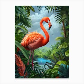 Greater Flamingo Ria Celestun Biosphere Reserve Tropical Illustration 5 Canvas Print