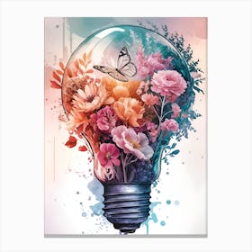 Light Bulb With Flowers Canvas Print