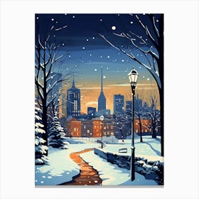 Winter Travel Night Illustration Boston Usa 1 Canvas Print