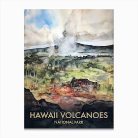 Hawaii Volcanoes National Park Watercolour Vintage Travel Poster 2 Canvas Print