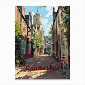 Cambridge England Street Digital Travel Art Canvas Print