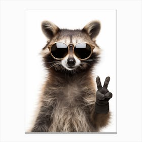 A Guadeloupe Raccoon Doing Peace Sign Wearing Sunglasses 2 Canvas Print