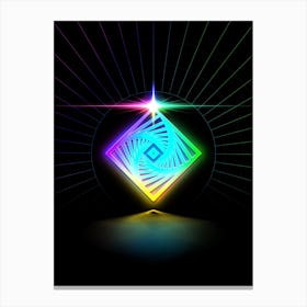 Neon Geometric Glyph in Candy Blue and Pink with Rainbow Sparkle on Black n.0426 Canvas Print