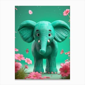 Turquoise Elephant Calf Characterized By Roundness And Cuteness Animates Amongst A Forest Flush Wi Canvas Print