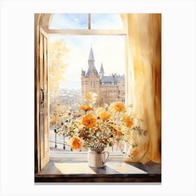Window View Of Oslo Norway In Autumn Fall, Watercolour 4 Canvas Print