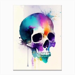 Skull With Watercolor Effects 1 Matisse Style Canvas Print