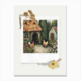 Scrapbook Cottage Chickens Fairycore Painting 4 Canvas Print