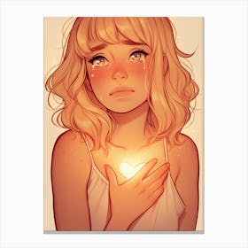 Broken Girl Holding A Heart Canvas Print