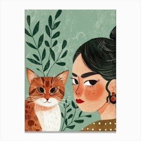 Woman and a cat 1 Canvas Print