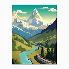 Chamonix To Zermatt France Switzerland Vintage Travel Illustration Canvas Print
