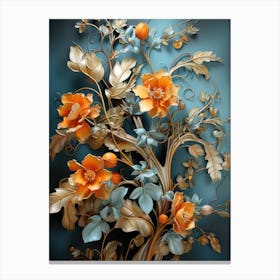 Flowers On A Blue Background Canvas Print