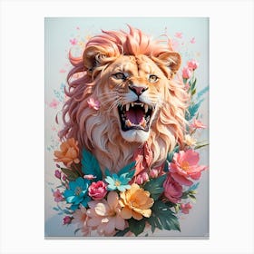 Lion With Flowers 1 Canvas Print