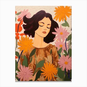 Woman With Autumnal Flowers Asters 2 Canvas Print