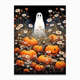 Cute Bedsheet Ghost, Botanical Halloween Watercolour 75 Canvas Print
