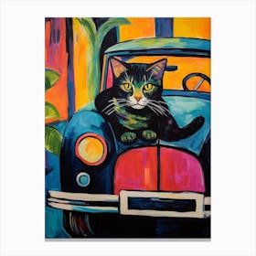 Ford Model T Vintage Car With A Cat, Matisse Style Painting 0 Canvas Print