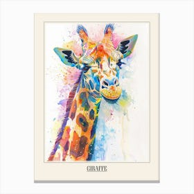 Giraffe Colourful Watercolour 4 Poster Canvas Print