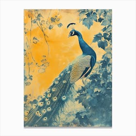 Orange & Blue Peacock In The Ivy 2 Canvas Print
