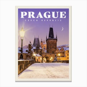 Prague Czech Snow Travel Poster Canvas Print