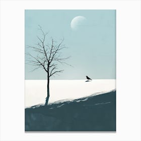 Crow In The Snow, Minimalism Canvas Print