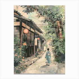 Kyoto Japan 6 Retro Illustration Canvas Print