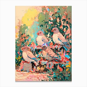 Birds On A Bench 1 Canvas Print