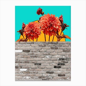 Flowers Brick Wall Block Colour Canvas Print