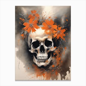 Abstract Skull Orange Flowers Painting (5) Canvas Print