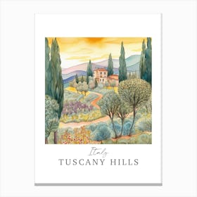 Italy Tuscany Hills Storybook 3 Travel Poster Watercolour Canvas Print